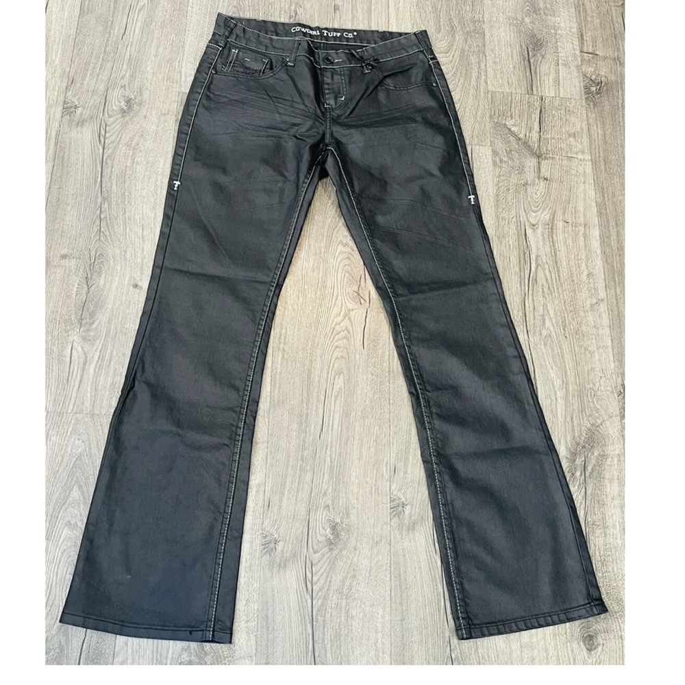 NWT Cowgirl Tuff Blackout Black Coated Denim Western Bootcut Jeans Size 30x33